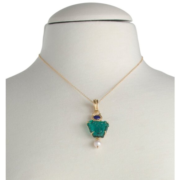 TAGLIAMONTE Made In Italy 18kt Gold Plated Green Venetian Glass Necklace - Picture 2 of 4